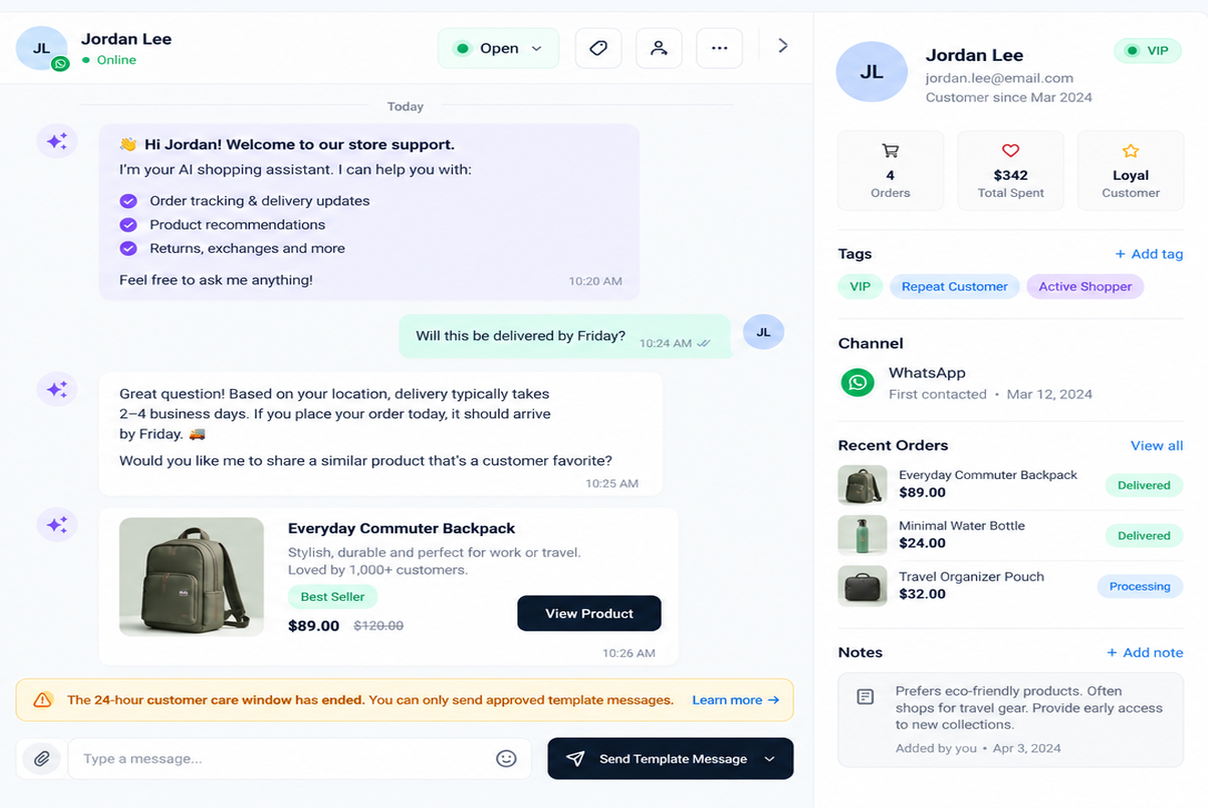 AI WhatsApp customer support operations dashboard