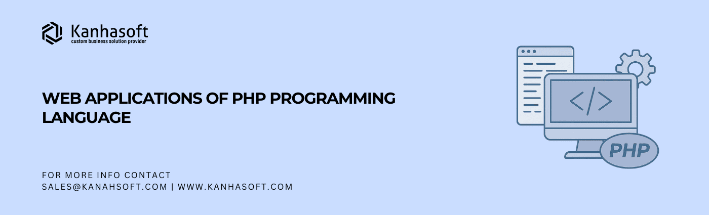 PHP Custom Web Development illustration featuring coding interface and development tools