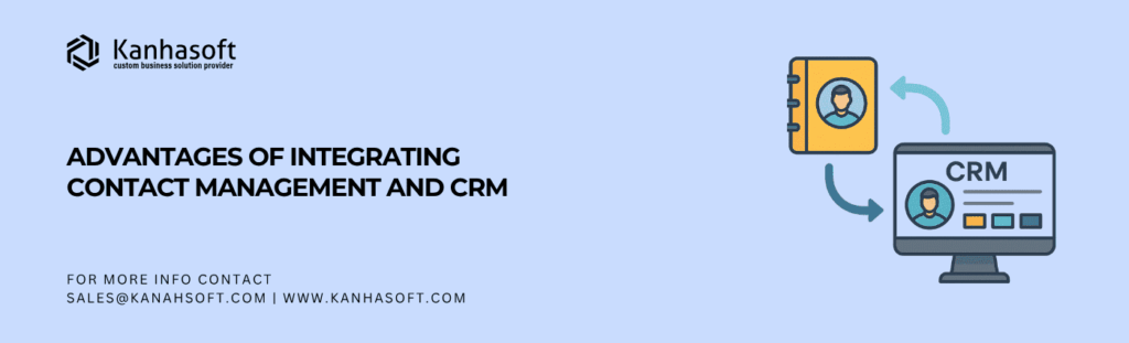 contact management integration with CRM software, showing synchronized user profiles between an address book and a computer screen.