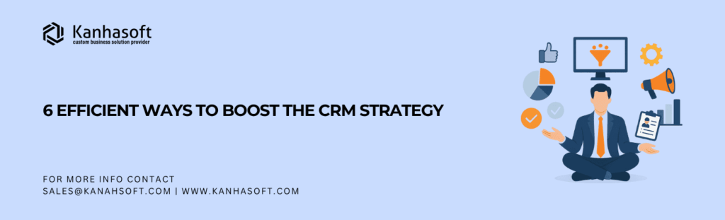 Businessman strategizing CRM system surrounded by icons representing CRM tools, marketing integration, and data analysis to boost CRM strategy.