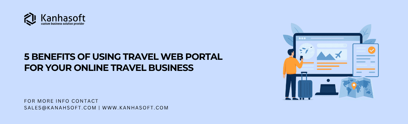 Traveler using a travel web portal on a computer to book flights and accommodations with travel reservation system features and digital itinerary tools.