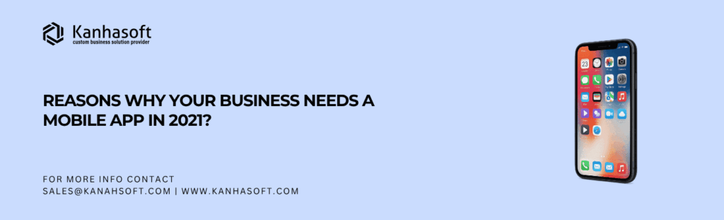 business mobile app 2021 illustration showing smartphone with business icons and growth graph