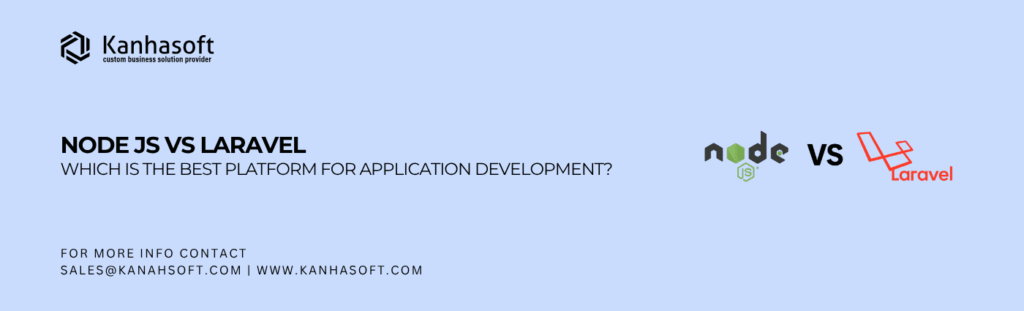 Node JS vs Laravel comparison illustration showing backend development frameworks for application development