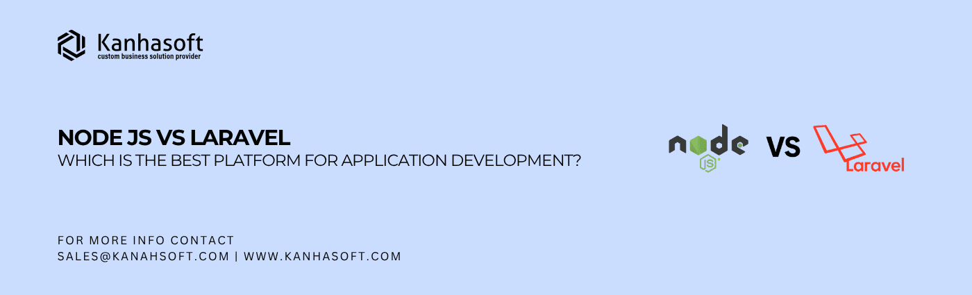 Node JS vs Laravel comparison illustration showing backend development frameworks for application development