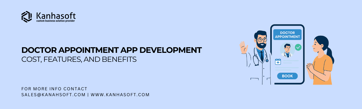 Doctor appointment app development concept showing doctor, patient and mobile booking interface for healthcare app solutions