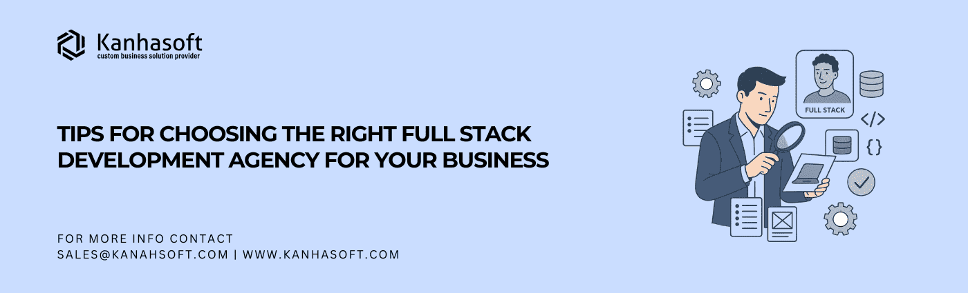 Businessman analyzing full stack development agency options with programming icons representing front-end and back-end technologies