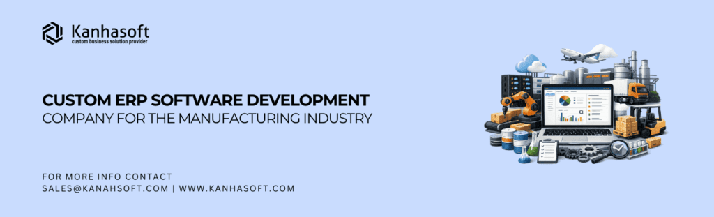 ERP software for manufacturing system with digital dashboard, industrial robots, logistics, and factory elements