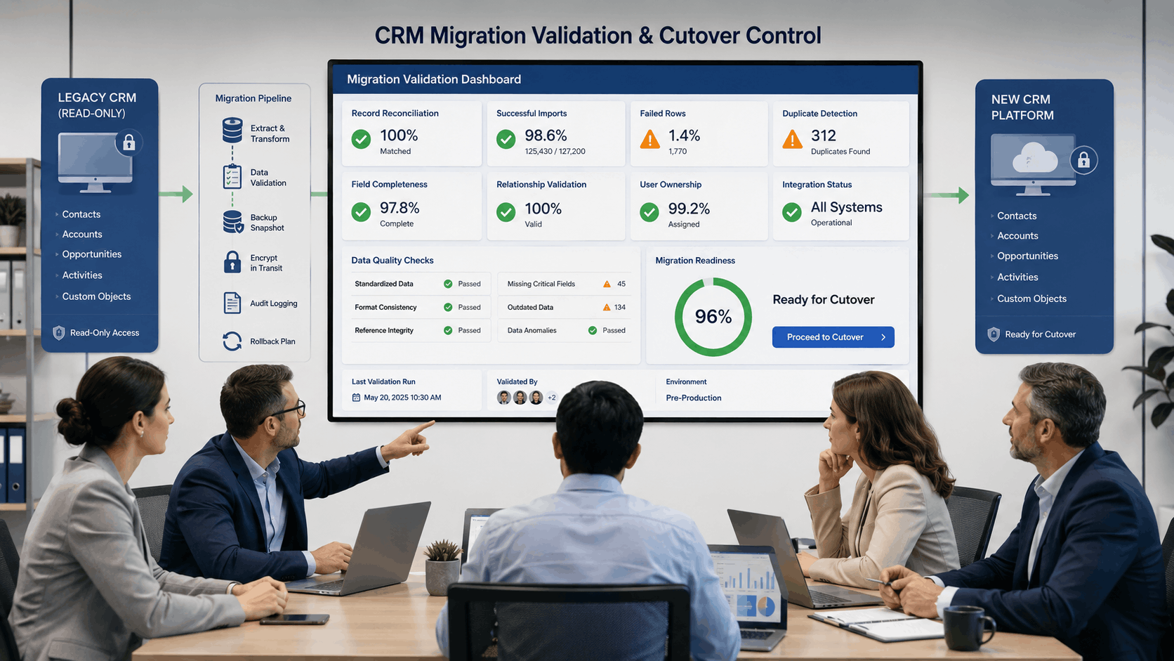 CRM Migration Validation and Cutover Control