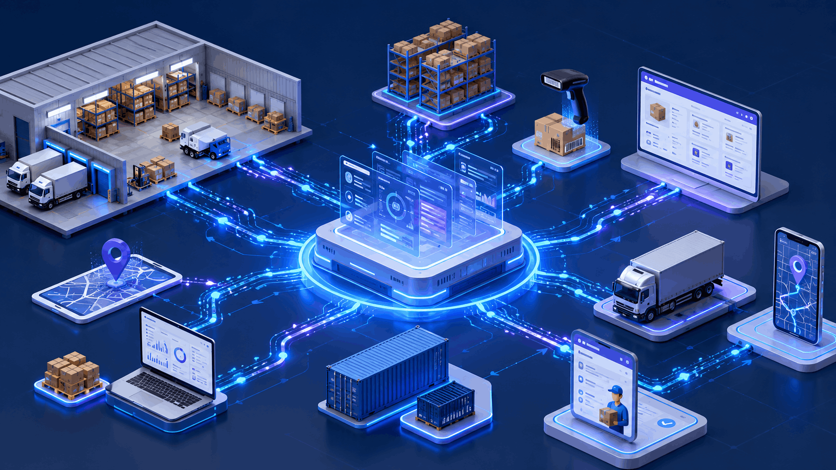 Event-driven Custom Logistics ERP connecting warehouse, inventory, orders, and fleet operations