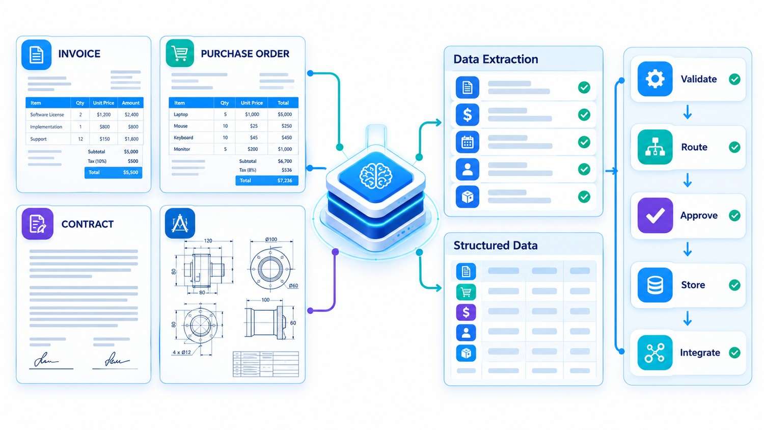 AI-powered document processing extracting and validating business data